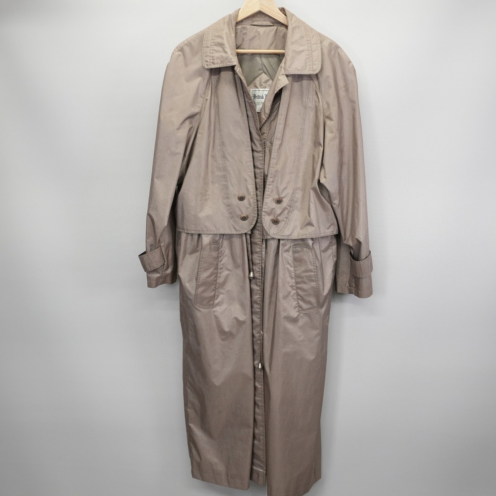 Vintage British Mist Women 12 Tan Long Trench Coat Rain Jacket RN 95332 Belarus
